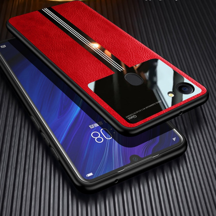 For OPPO A73 Leather Texture PU + Glass + TPU Shockproof Protective Case