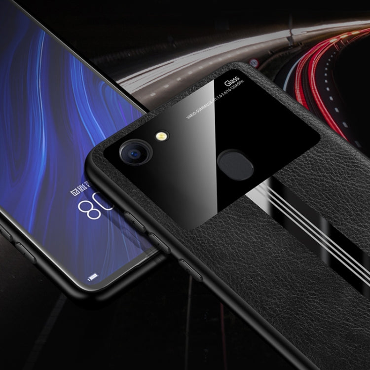 For OPPO A73 Leather Texture PU + Glass + TPU Shockproof Protective Case