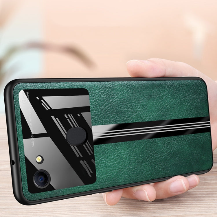 For OPPO A73 Leather Texture PU + Glass + TPU Shockproof Protective Case