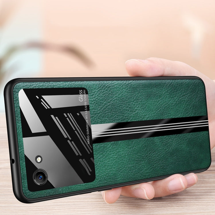 For OPPO A83 Leather Texture PU + Glass + TPU Shockproof Protective Case