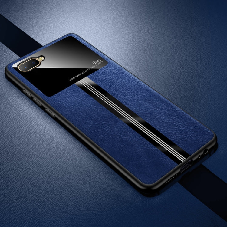 For OPPO K1 Leather Texture PU + Glass + TPU Shockproof Protective Case