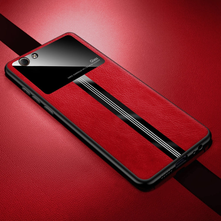 For OPPO R9S Leather Texture PU + Glass + TPU Shockproof Protective Case