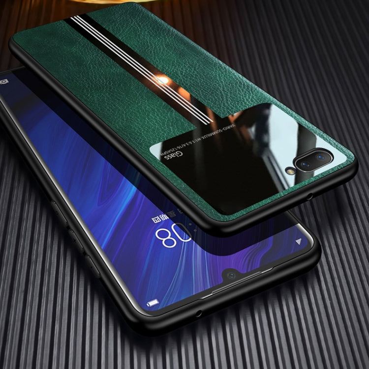 For OPPO R11 Leather Texture PU + Glass + TPU Shockproof Protective Case