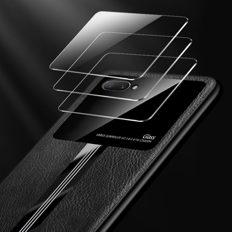 For OPPO R11 Leather Texture PU + Glass + TPU Shockproof Protective Case