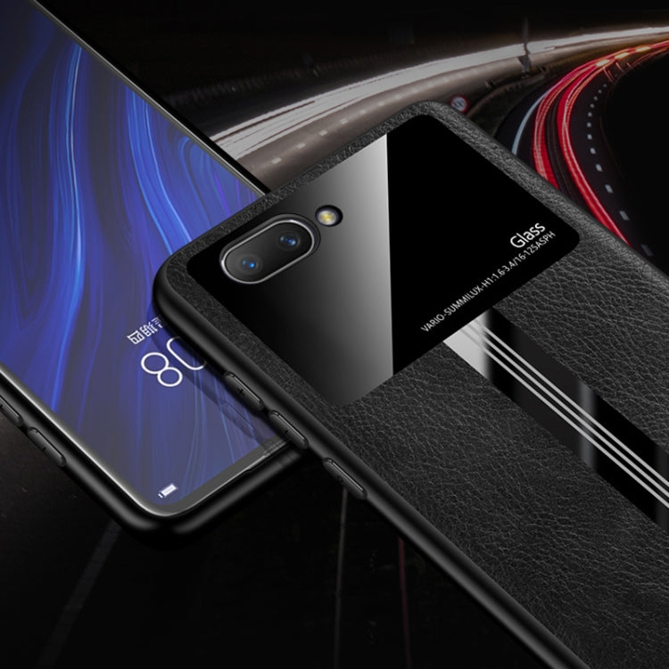 For OPPO R11 Leather Texture PU + Glass + TPU Shockproof Protective Case