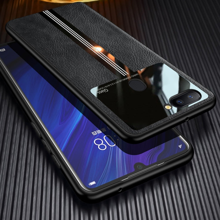 For OPPO R11s Leather Texture PU + Glass + TPU Shockproof Protective Case