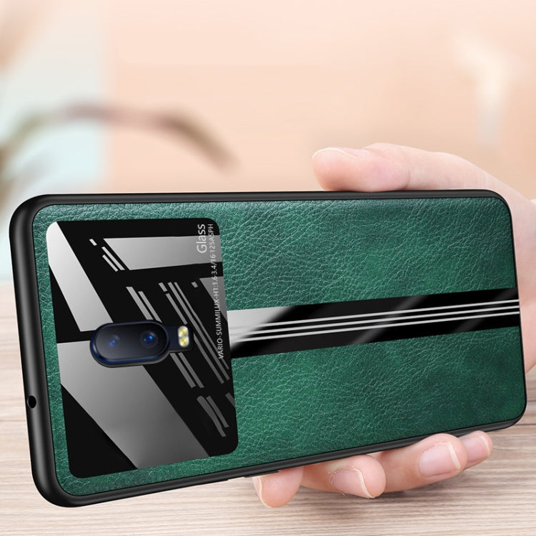 For OPPO R17 Leather Texture PU + Glass + TPU Shockproof Protective Case