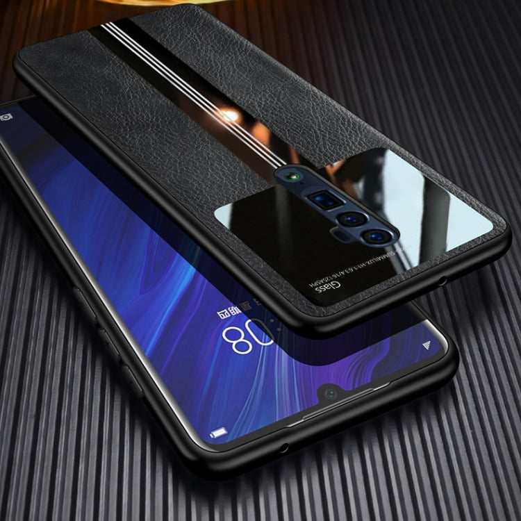 For OPPO Reno 10x zoom Leather Texture PU + Glass + TPU Shockproof Protective Case