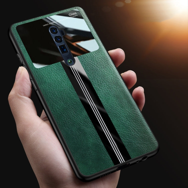 For OPPO Reno 10x zoom Leather Texture PU + Glass + TPU Shockproof Protective Case
