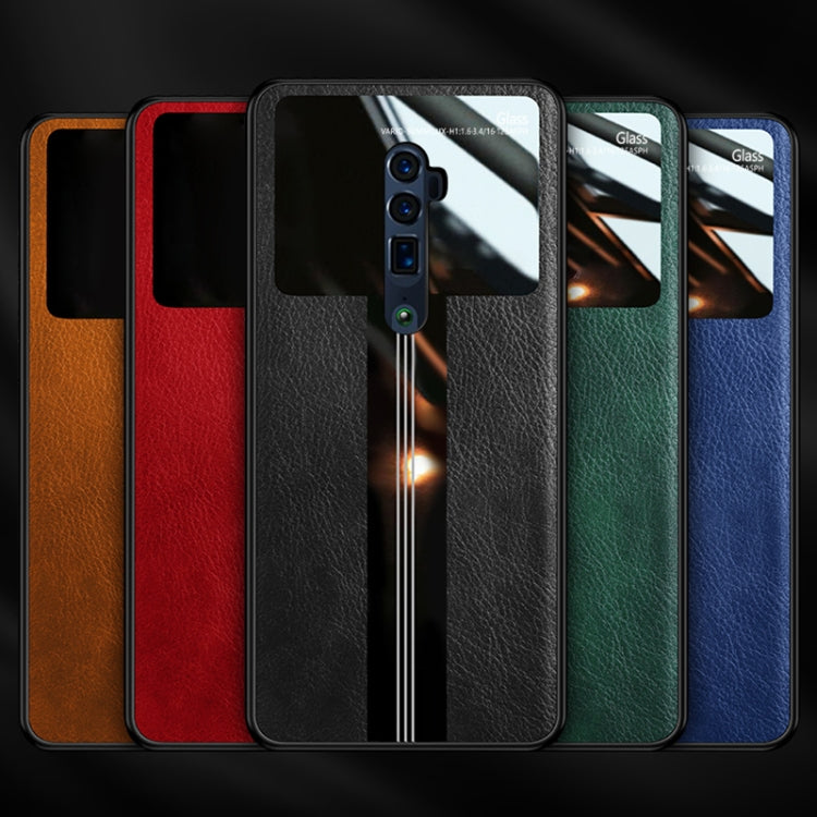 For OPPO Reno 10x zoom Leather Texture PU + Glass + TPU Shockproof Protective Case