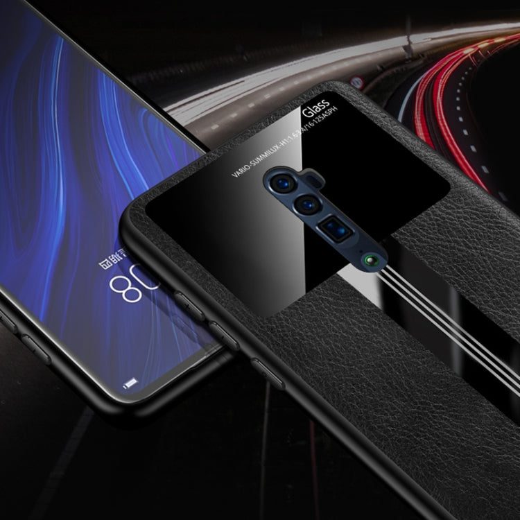 For OPPO Reno 10x zoom Leather Texture PU + Glass + TPU Shockproof Protective Case