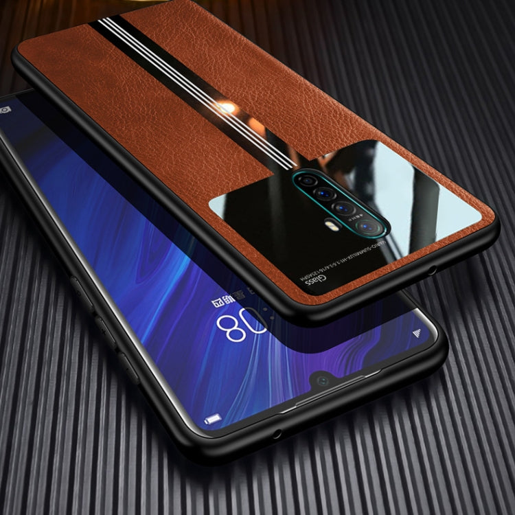 For OPPO Reno Ace Leather Texture PU + Glass + TPU Shockproof Protective Case