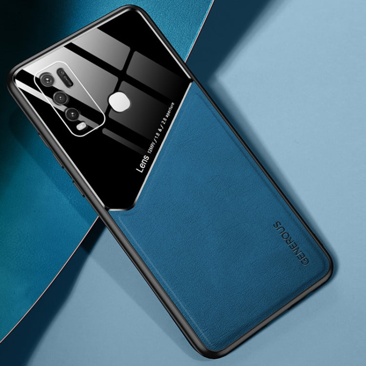 For Vivo Y50 All-inclusive Leather + Organic Glass Phone Case with Metal Iron Sheet