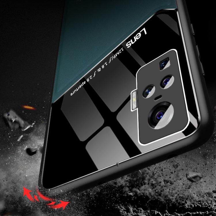 For Vivo X50 Pro All-inclusive Leather + Organic Glass Phone Case with Metal Iron Sheet