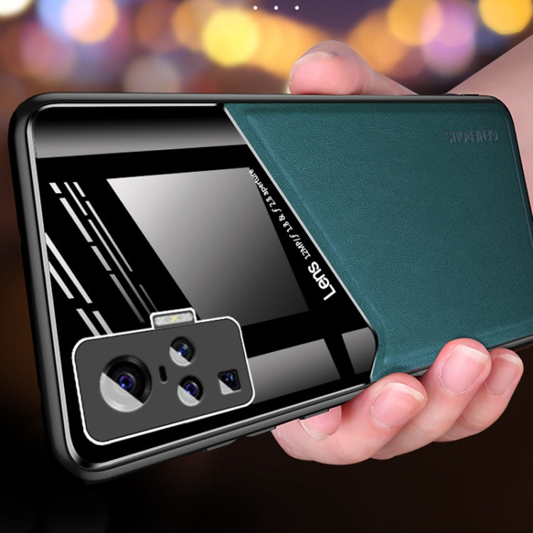 For Vivo X50 Pro All-inclusive Leather + Organic Glass Phone Case with Metal Iron Sheet