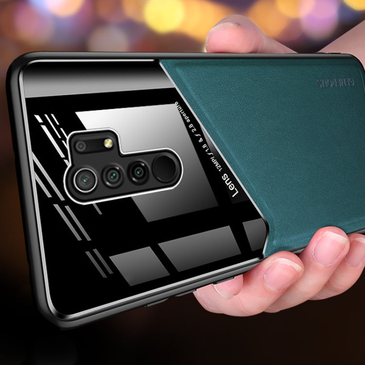 For Xiaomi Redmi 9 All-inclusive Leather + Organic Glass Phone Case with Metal Iron Sheet