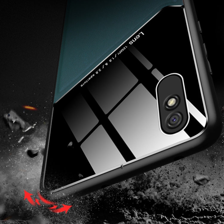 For Xiaomi Redmi 9A All-inclusive Leather + Organic Glass Phone Case with Metal Iron Sheet