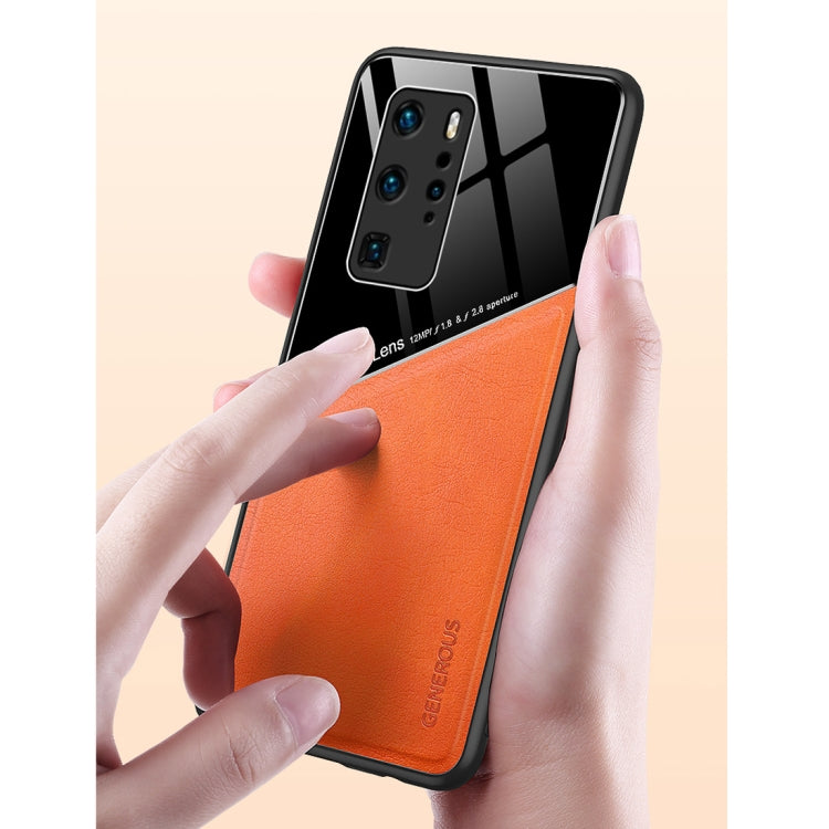 For Huawei P40 Pro All-inclusive Leather + Organic Glass Protective Case with Metal Iron Sheet
