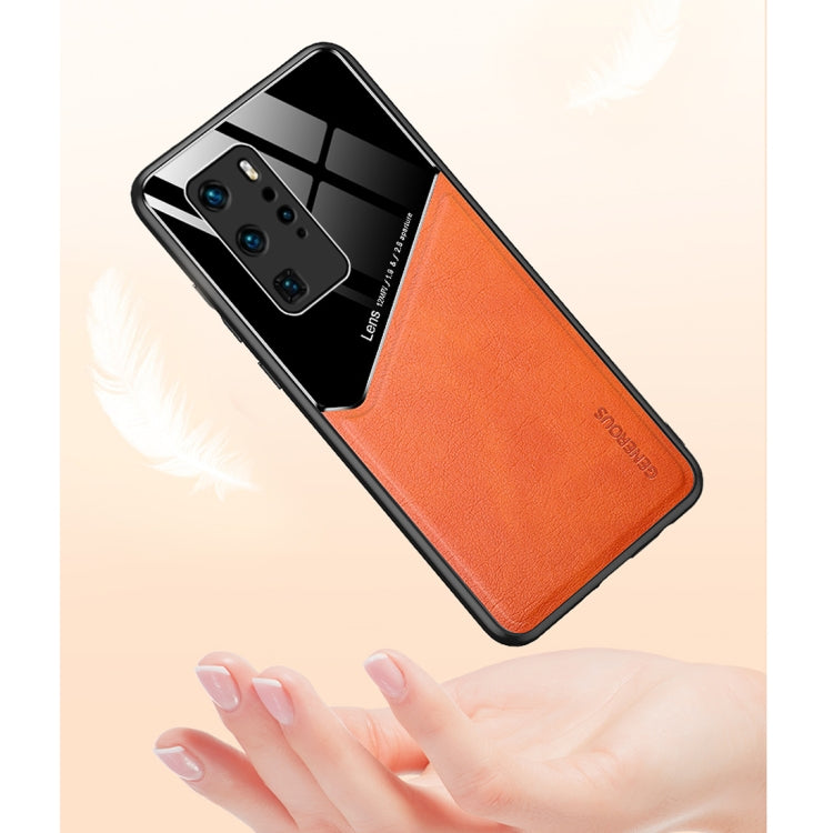 For Huawei P40 Pro All-inclusive Leather + Organic Glass Protective Case with Metal Iron Sheet