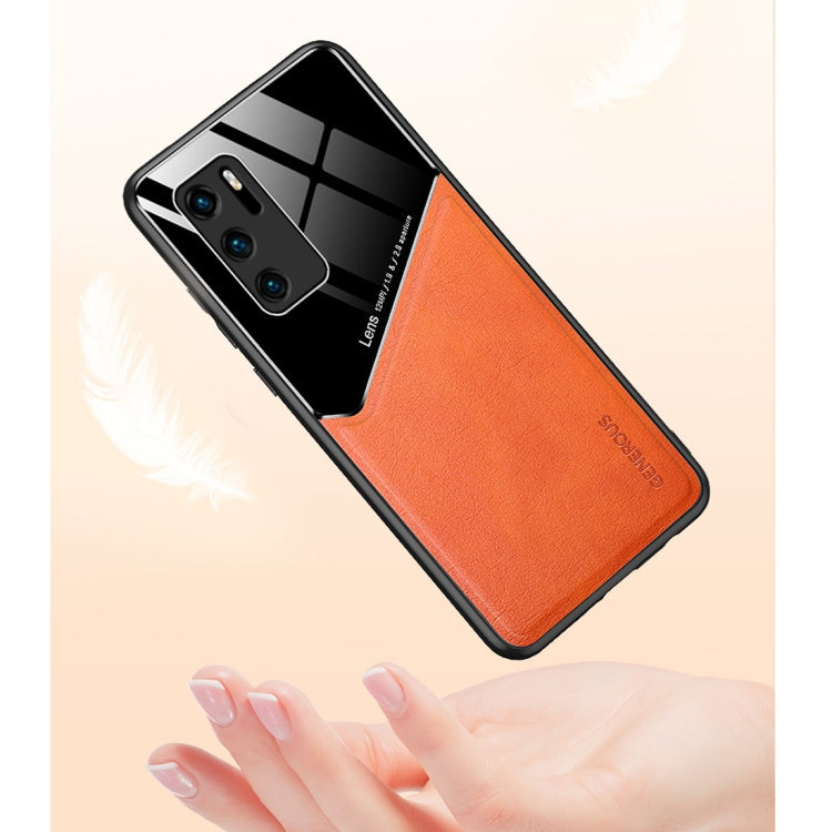 For Huawei P40 All-inclusive Leather + Organic Glass Protective Case with Metal Iron Sheet