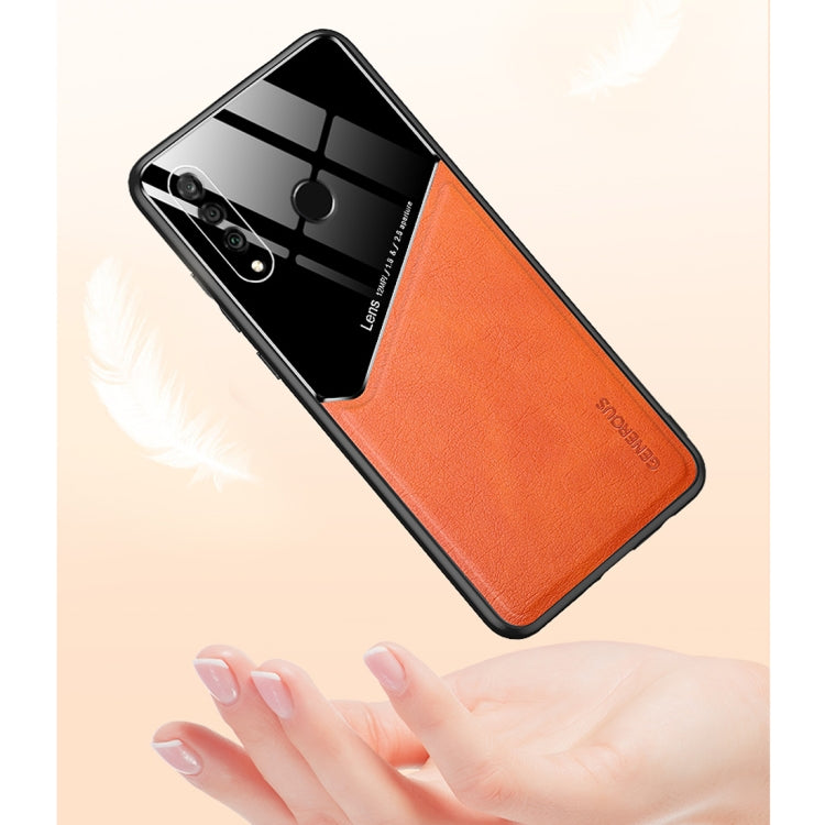 For Huawei P30 Lite All-inclusive Leather + Organic Glass Protective Case with Metal Iron Sheet