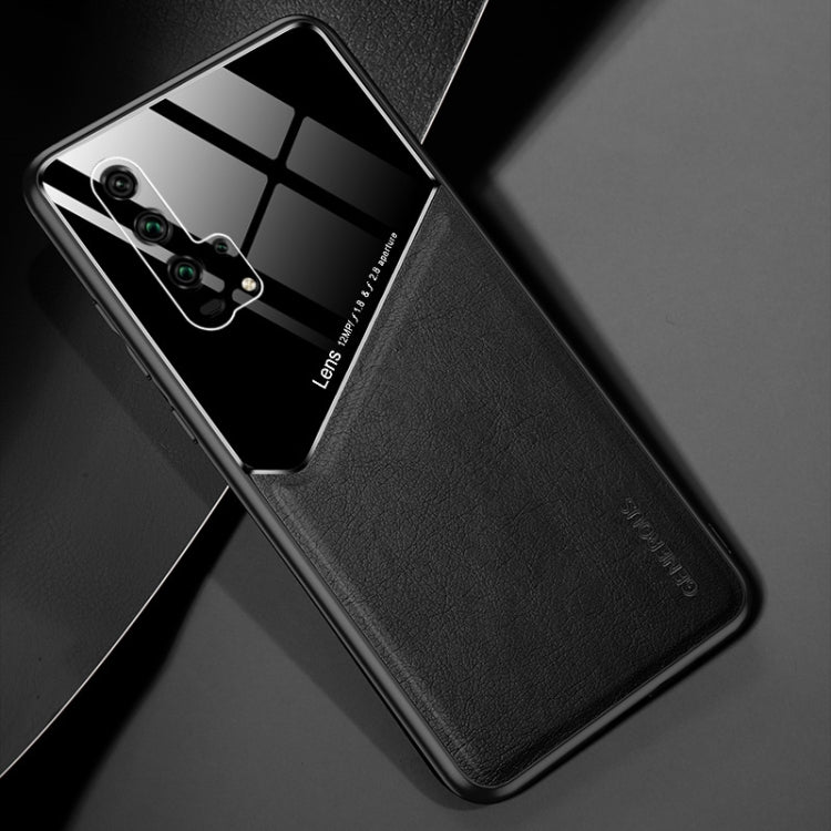 For Huawei Honor 20 Pro All-inclusive Leather + Organic Glass Protective Case with Metal Iron Sheet