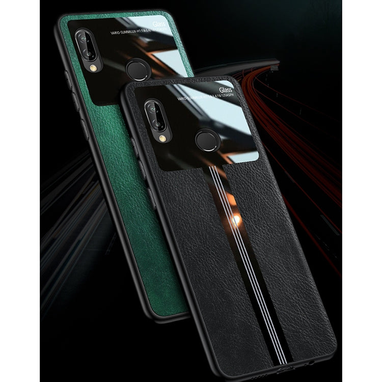 For Huawei P20 Lite / Nova 3e Leather Texture PU + Glass + TPU Shockproof Protective Case