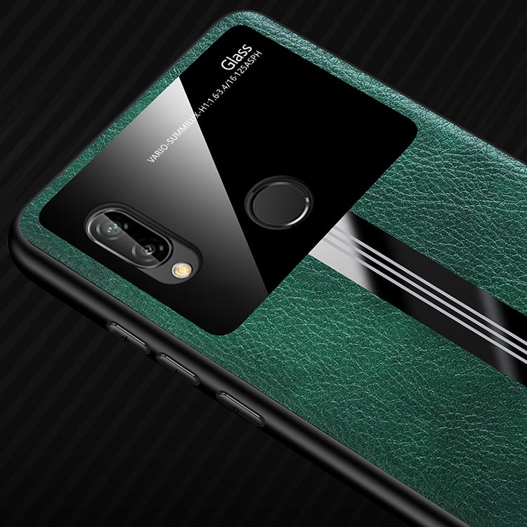 For Huawei P20 Lite / Nova 3e Leather Texture PU + Glass + TPU Shockproof Protective Case
