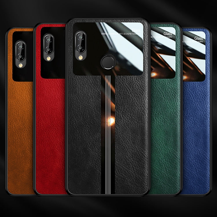 For Huawei P20 Lite / Nova 3e Leather Texture PU + Glass + TPU Shockproof Protective Case