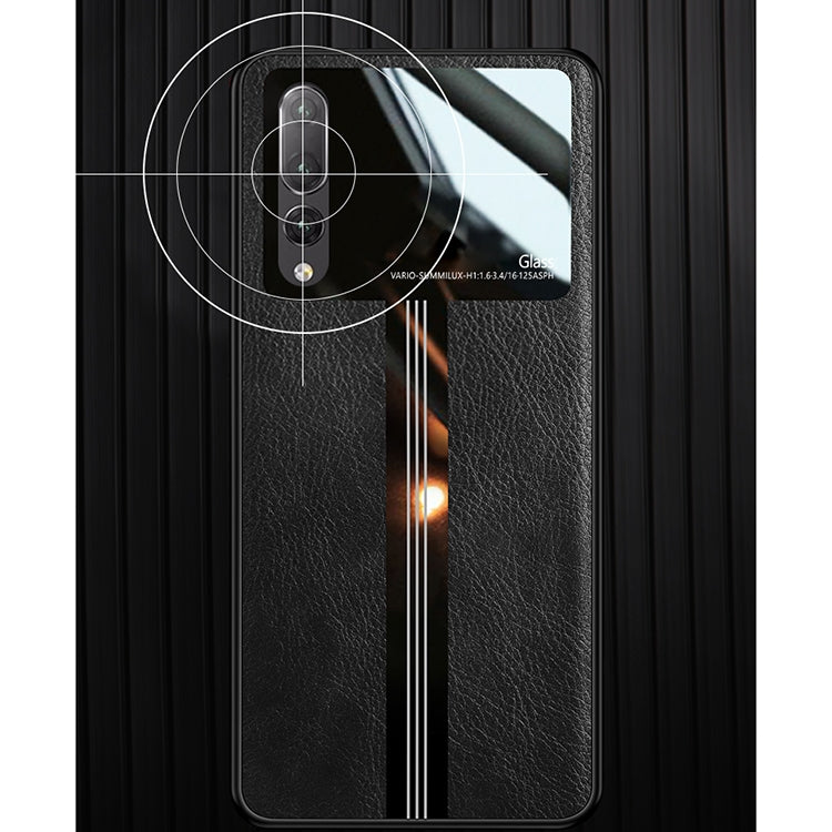 For Huawei P20 Pro Leather Texture PU + Glass + TPU Shockproof Protective Case