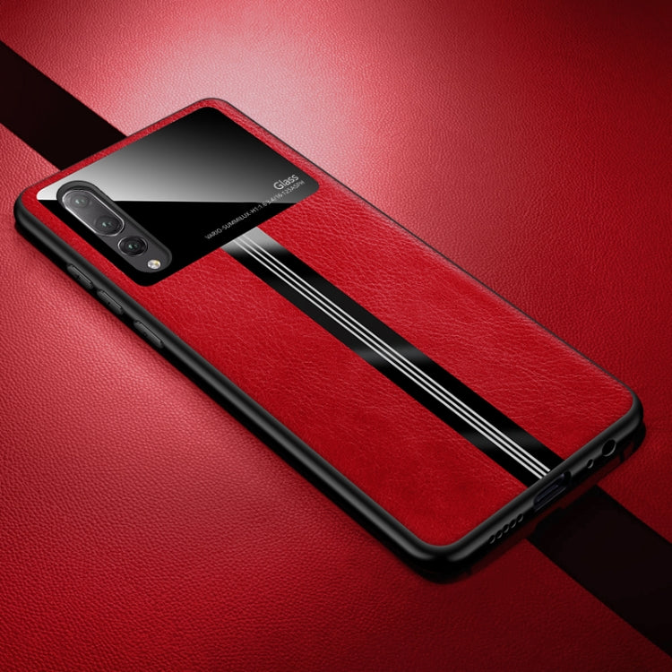 For Huawei P20 Pro Leather Texture PU + Glass + TPU Shockproof Protective Case