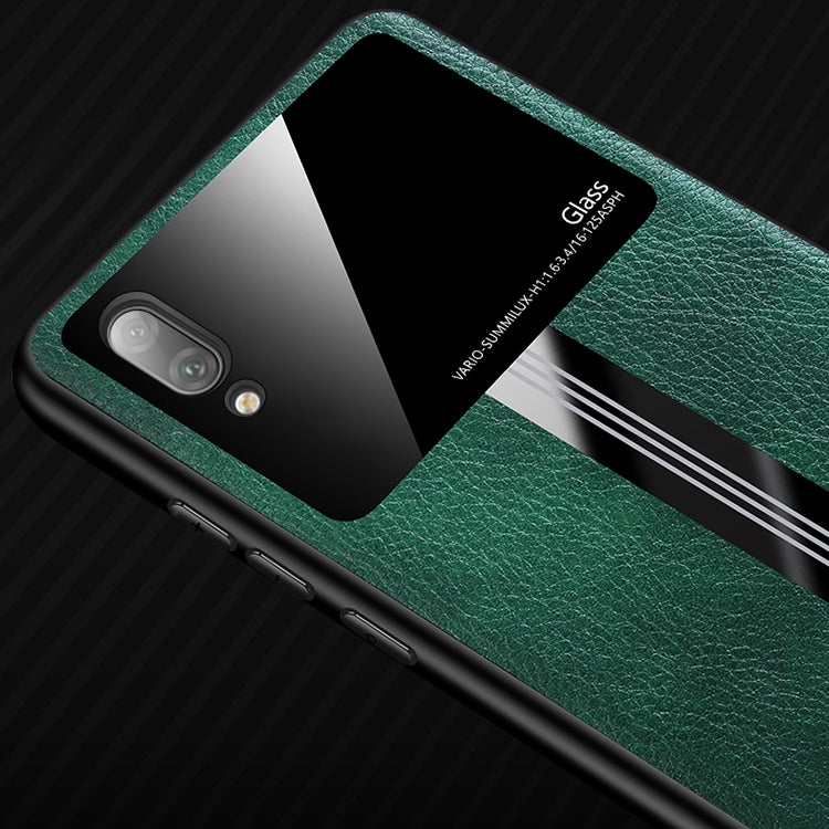 For Huawei Enjoy 9 Leather Texture PU + Glass + TPU Shockproof Protective Case