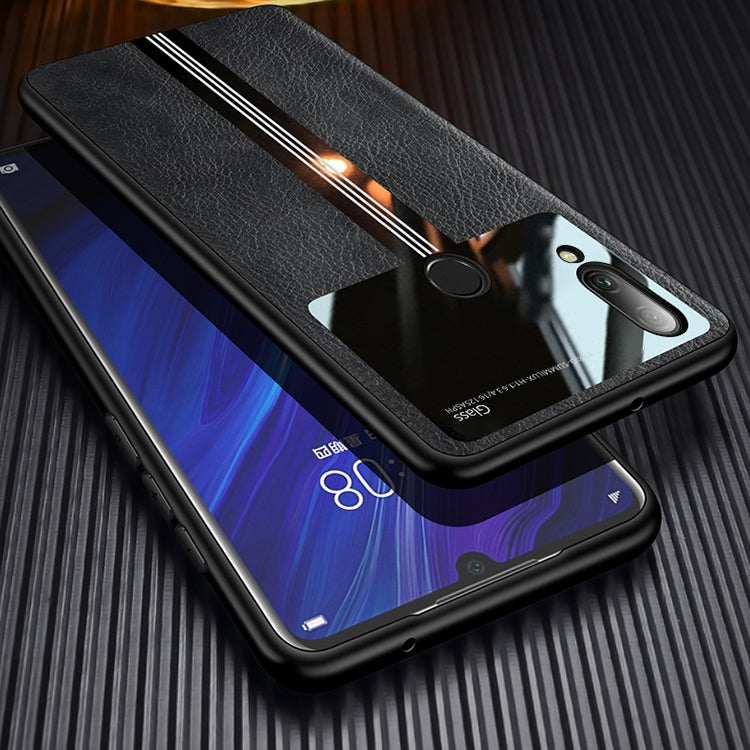 For Huawei Enjoy 9 Plus Leather Texture PU + Glass + TPU Shockproof Protective Case