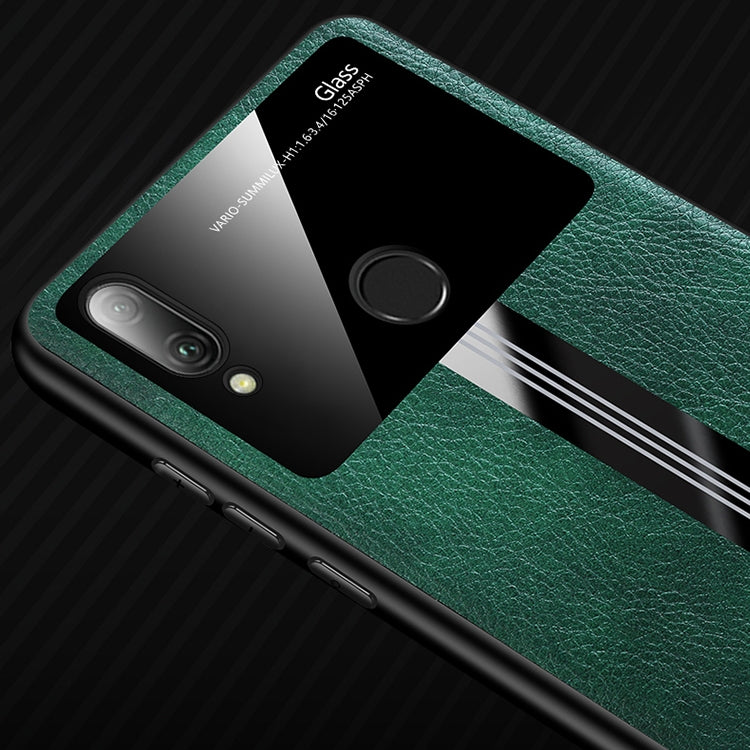 For Huawei Enjoy 9 Plus Leather Texture PU + Glass + TPU Shockproof Protective Case