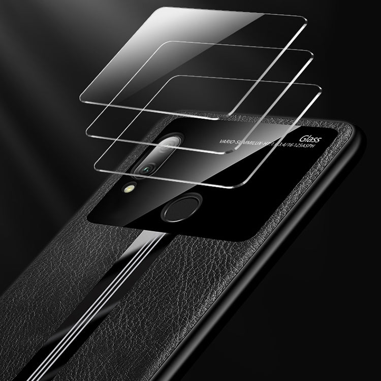 For Huawei Enjoy 9 Plus Leather Texture PU + Glass + TPU Shockproof Protective Case