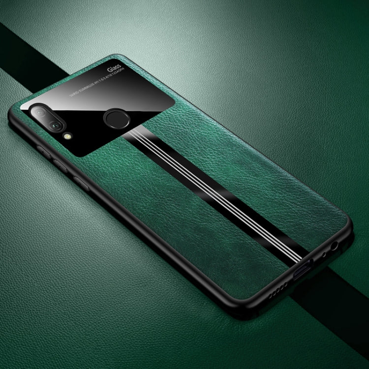 For Huawei Enjoy 9 Plus Leather Texture PU + Glass + TPU Shockproof Protective Case