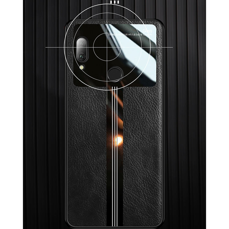 For Huawei Enjoy 9 Plus Leather Texture PU + Glass + TPU Shockproof Protective Case