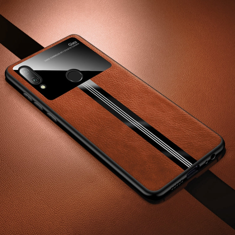 For Huawei Enjoy 9 Plus Leather Texture PU + Glass + TPU Shockproof Protective Case