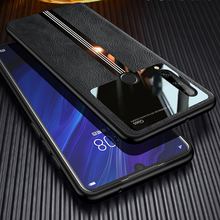 For Huawei Enjoy 10 Plus Leather Texture PU + Glass + TPU Shockproof Protective Case