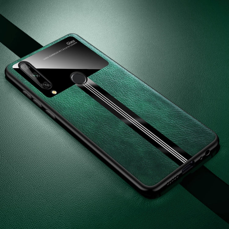 For Huawei Enjoy 10 Plus Leather Texture PU + Glass + TPU Shockproof Protective Case