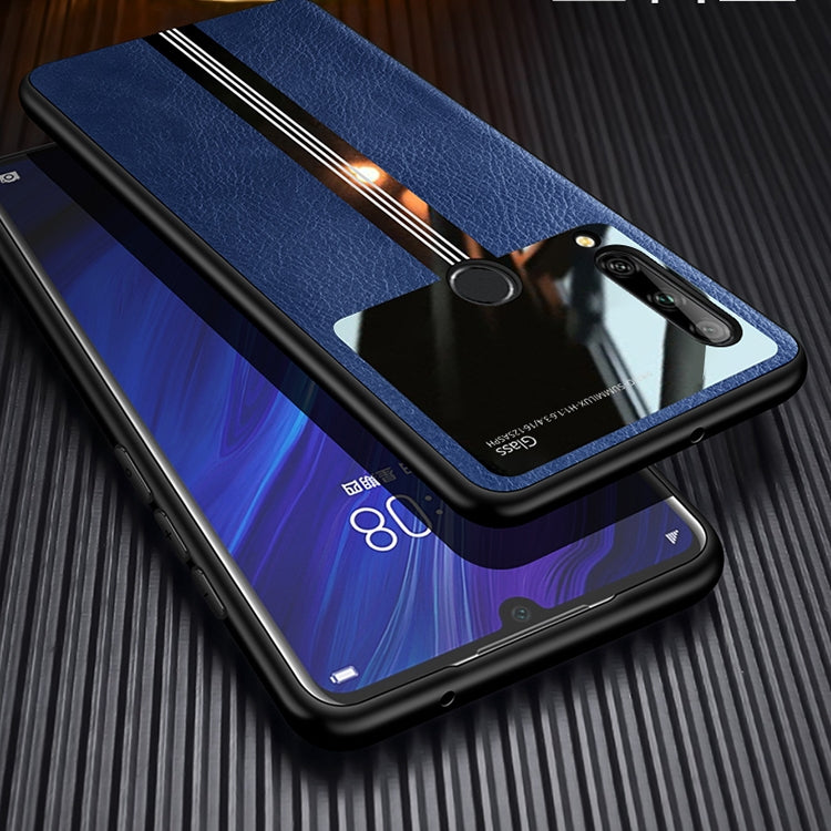 For Huawei Enjoy 10 Plus Leather Texture PU + Glass + TPU Shockproof Protective Case