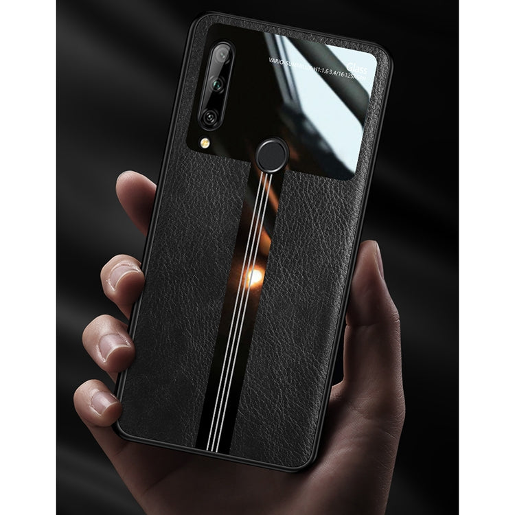 For Huawei Enjoy 10 Plus Leather Texture PU + Glass + TPU Shockproof Protective Case