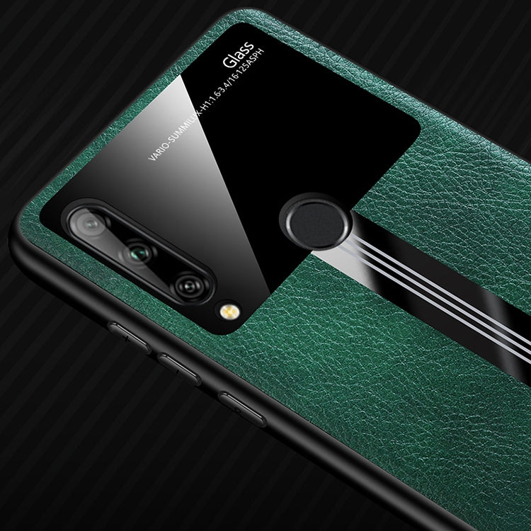 For Huawei Enjoy 10 Plus Leather Texture PU + Glass + TPU Shockproof Protective Case