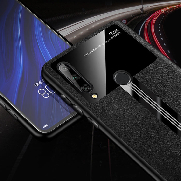 For Huawei Enjoy 10 Plus Leather Texture PU + Glass + TPU Shockproof Protective Case