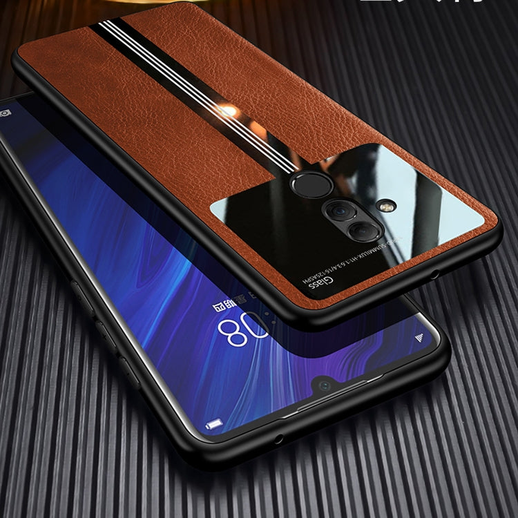 For Huawei Maimang 7 / Mate 20 Lite Leather Texture PU + Glass + TPU Shockproof Protective Case
