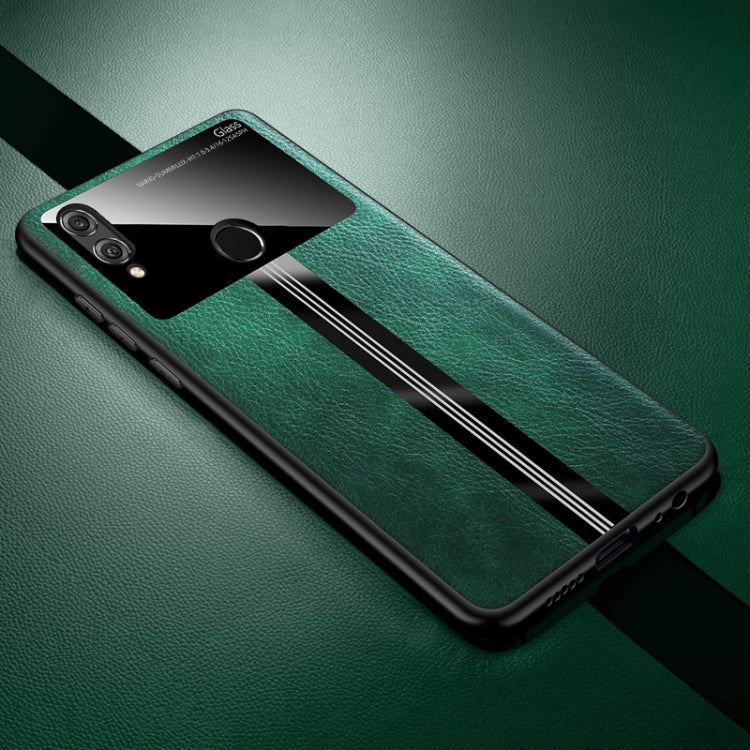 For Huawei Honor 8X Leather Texture PU + Glass + TPU Shockproof Protective Case