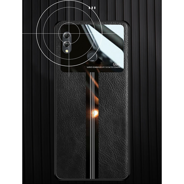 For Huawei Honor 8X Max Leather Texture PU + Glass + TPU Shockproof Protective Case