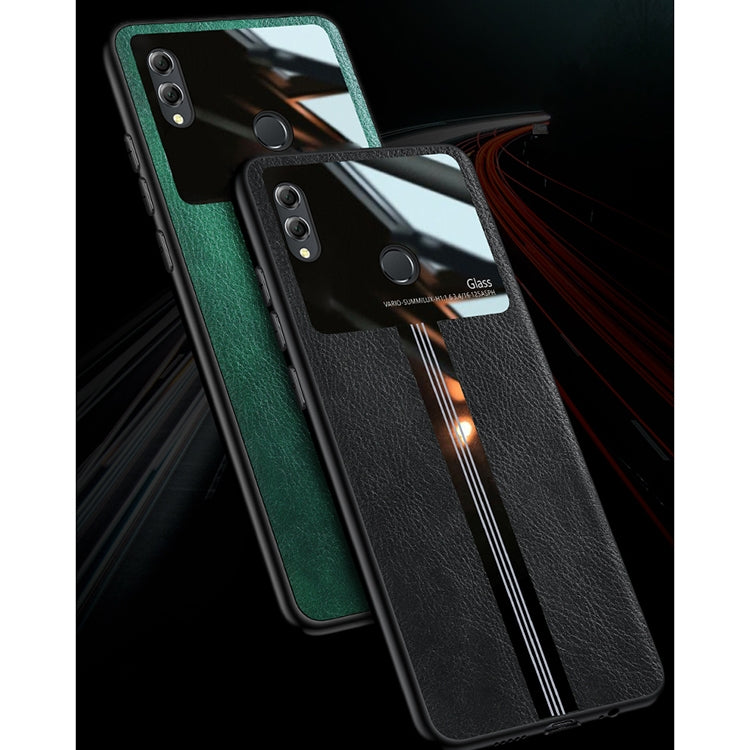For Huawei Honor 8X Max Leather Texture PU + Glass + TPU Shockproof Protective Case