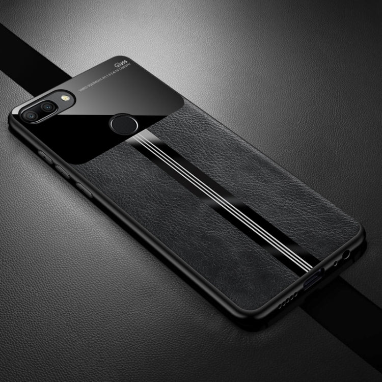 For Huawei Honor 9i Leather Texture PU + Glass + TPU Shockproof Protective Case