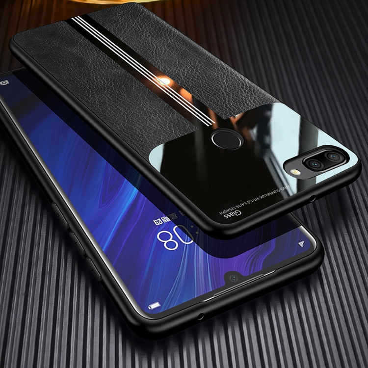 For Huawei Honor 9i Leather Texture PU + Glass + TPU Shockproof Protective Case